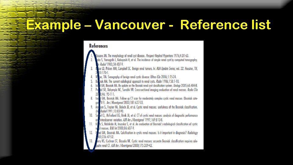 Example – Vancouver - Reference list 