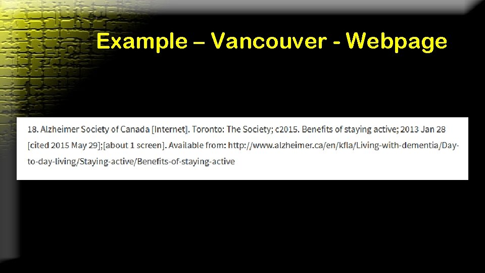 Example – Vancouver - Webpage 