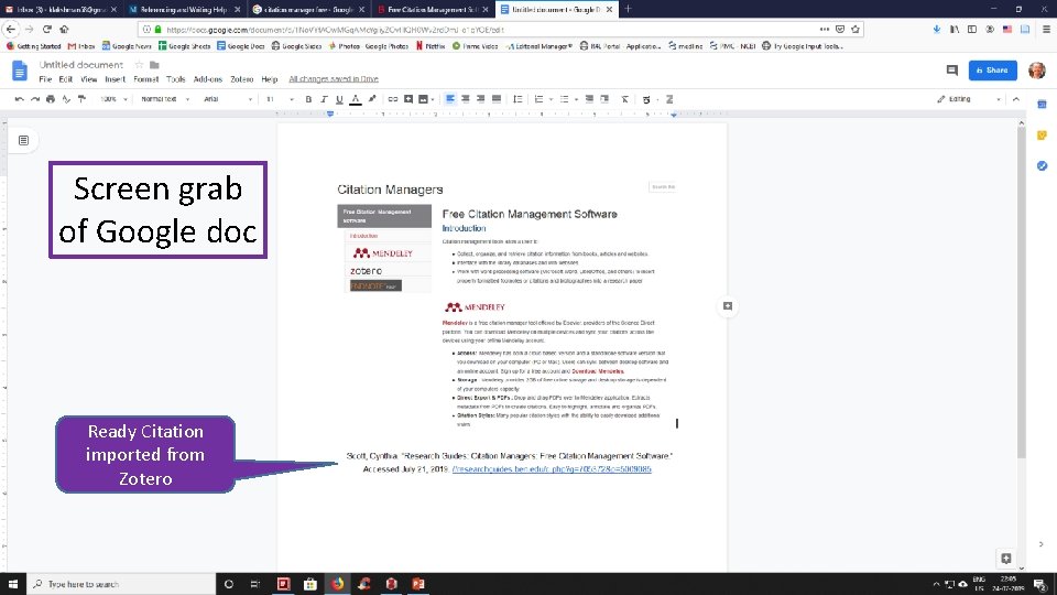 Screen grab of Google doc Ready Citation imported from Zotero 