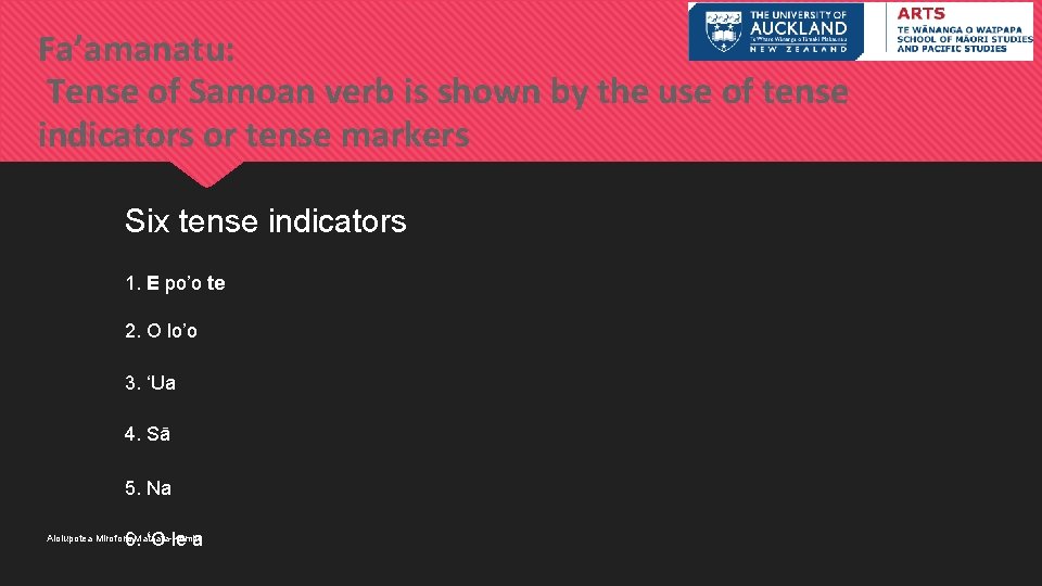 Fa’amanatu: Tense of Samoan verb is shown by the use of tense indicators or