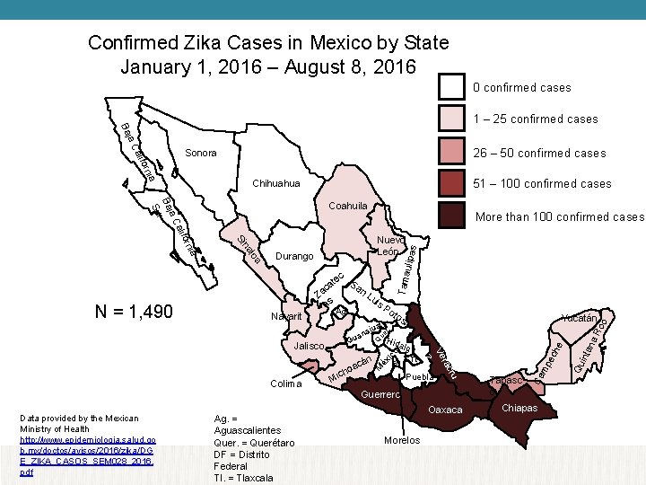 Confirmed Zika Cases in Mexico by State January 1, 2016 – August 8, 2016