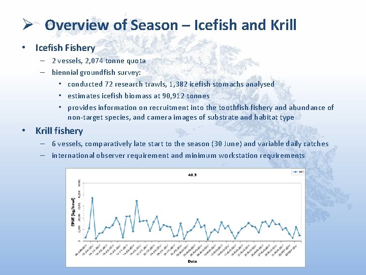 Ø Overview of Season – Icefish and Krill • Icefish Fishery – 2 vessels, Ø Overview of Season – Icefish and Krill • Icefish Fishery – 2 vessels,