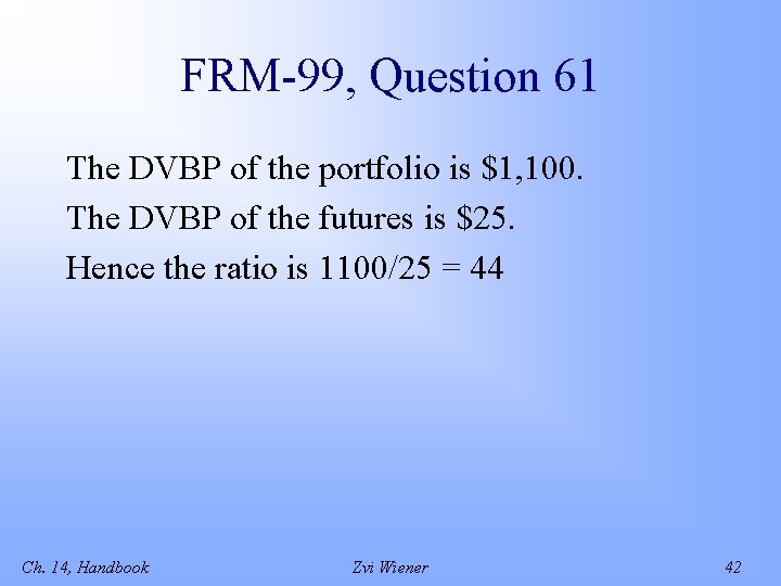 FRM-99, Question 61 The DVBP of the portfolio is $1, 100. The DVBP of