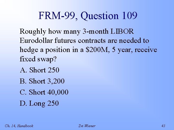 FRM-99, Question 109 Roughly how many 3 -month LIBOR Eurodollar futures contracts are needed