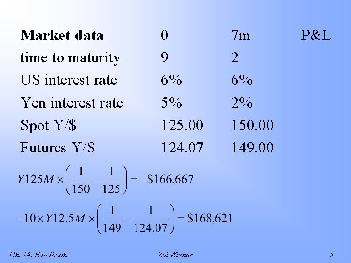 Market data time to maturity US interest rate Yen interest rate Spot Y/$ Futures