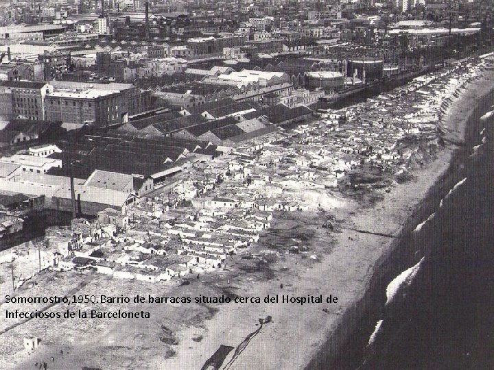 Somorrostro, 1950. Barrio de barracas situado cerca del Hospital de Infecciosos de la Barceloneta