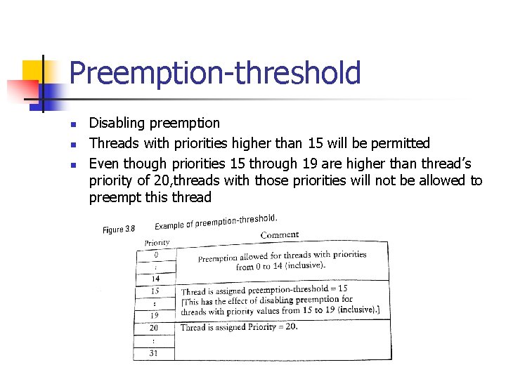 Preemption-threshold n n n Disabling preemption Threads with priorities higher than 15 will be