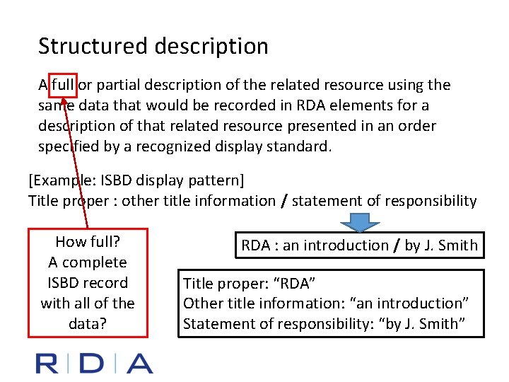 Structured description A full or partial description of the related resource using the same