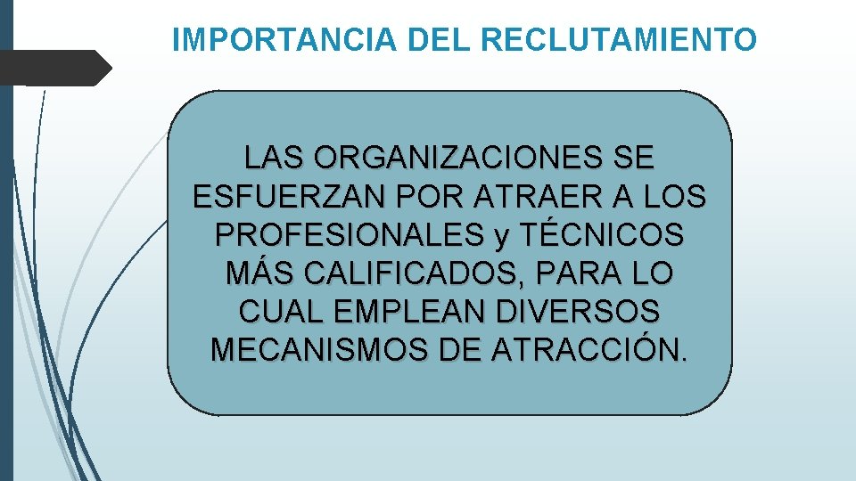 IMPORTANCIA DEL RECLUTAMIENTO LAS ORGANIZACIONES SE ESFUERZAN POR ATRAER A LOS PROFESIONALES y TÉCNICOS