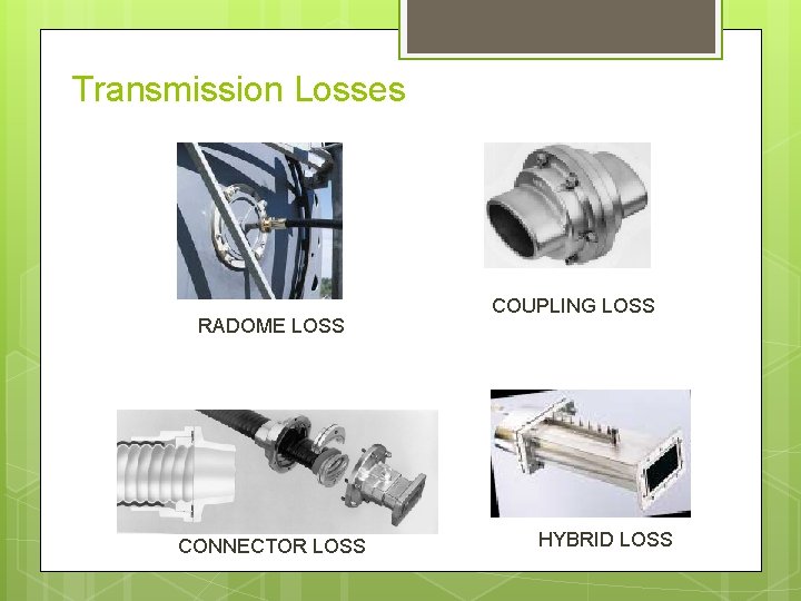 Transmission Losses RADOME LOSS CONNECTOR LOSS COUPLING LOSS HYBRID LOSS 