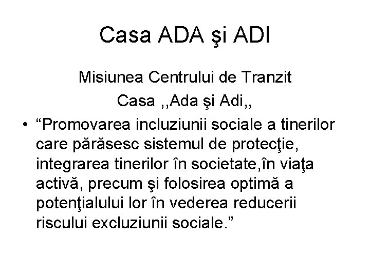 Casa ADA şi ADI Misiunea Centrului de Tranzit Casa , , Ada şi Adi,