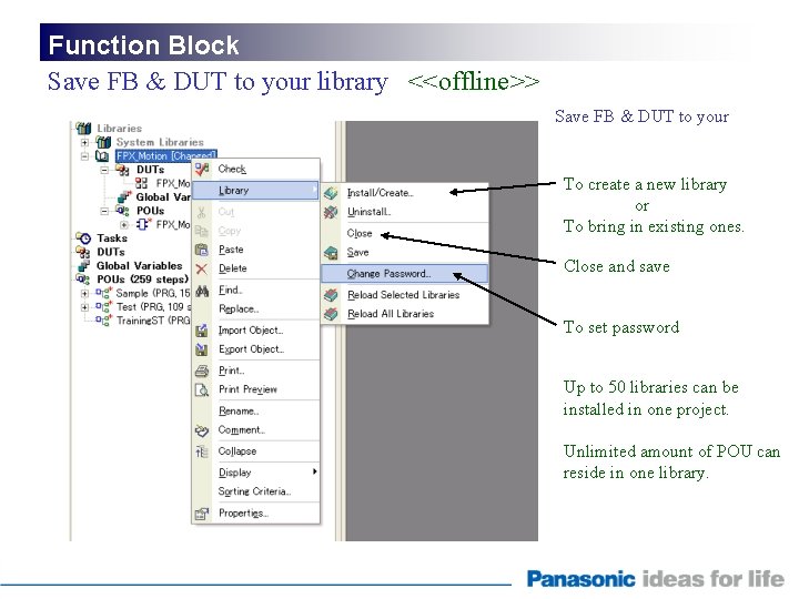 Function Block Save FB & DUT to your library <<offline>> Save FB & DUT