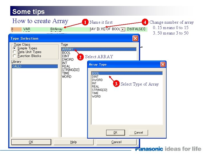 Some tips How to create Array 1 Name it first 4 Change number of