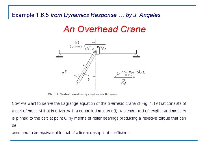 Example 1. 6. 5 from Dynamics Response … by J. Angeles An Overhead Crane