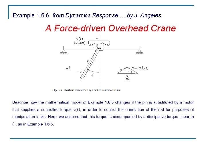 Example 1. 6. 6 from Dynamics Response … by J. Angeles A Force-driven Overhead