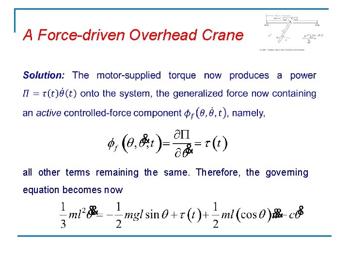 A Force-driven Overhead Crane all other terms remaining the same. Therefore, the governing equation