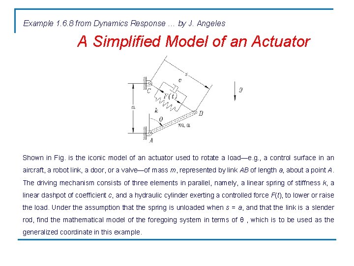 Example 1. 6. 8 from Dynamics Response … by J. Angeles A Simplified Model