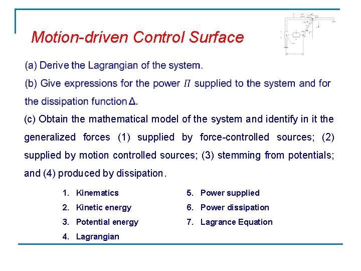 Motion-driven Control Surface (c) Obtain the mathematical model of the system and identify in