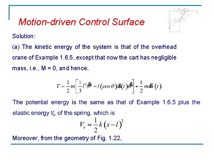 Motion-driven Control Surface Solution: (a) The kinetic energy of the system is that of