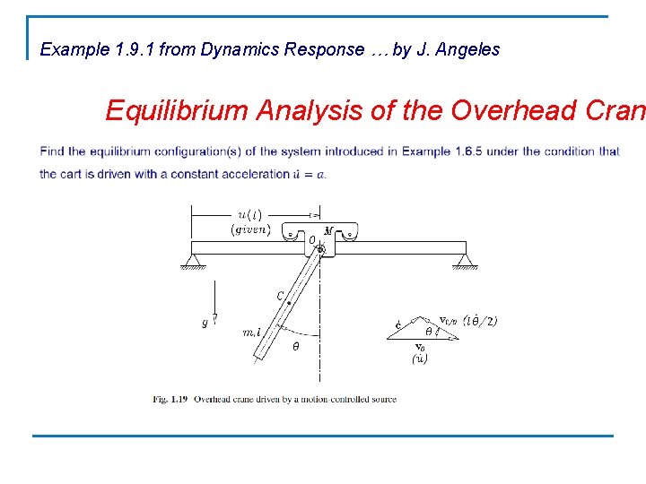 Example 1. 9. 1 from Dynamics Response … by J. Angeles Equilibrium Analysis of