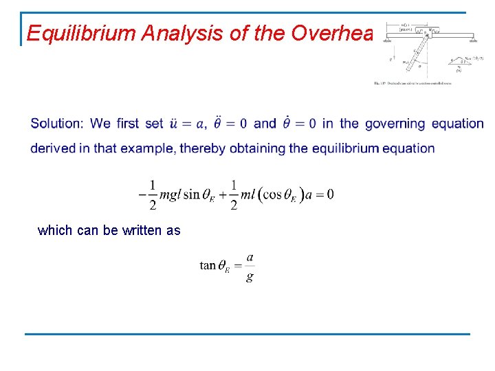 Equilibrium Analysis of the Overhead Crane which can be written as 