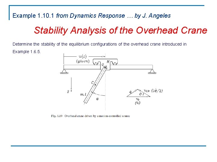 Example 1. 10. 1 from Dynamics Response … by J. Angeles Stability Analysis of
