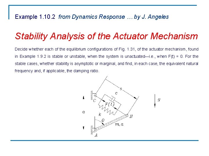 Example 1. 10. 2 from Dynamics Response … by J. Angeles Stability Analysis of