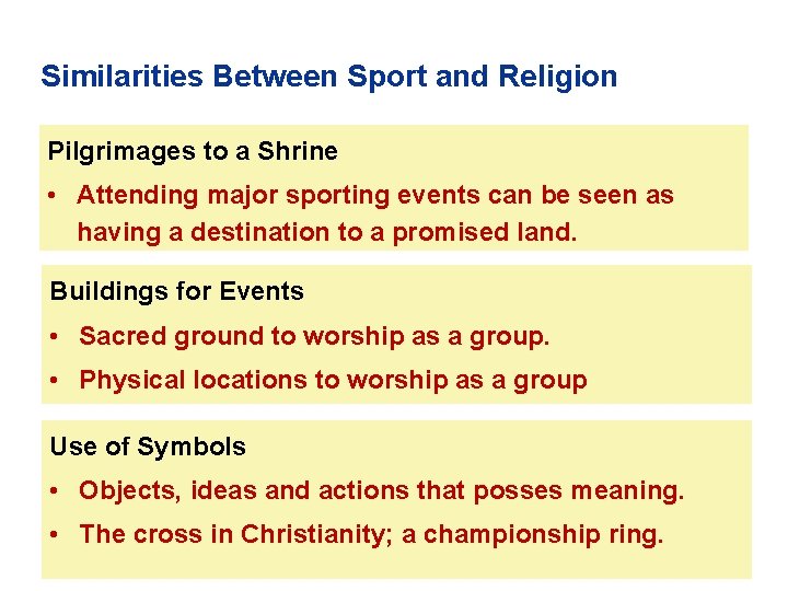 Similarities Between Sport and Religion Pilgrimages to a Shrine • Attending major sporting events