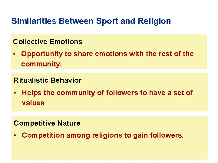 Similarities Between Sport and Religion Collective Emotions • Opportunity to share emotions with the
