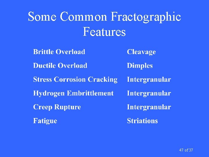 Some Common Fractographic Features 47 of 37 