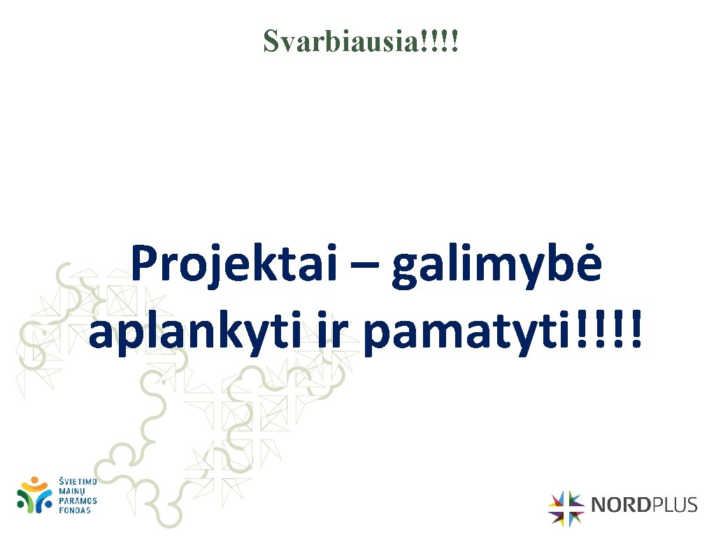 Svarbiausia!!!! Projektai – galimybė aplankyti ir pamatyti!!!! 