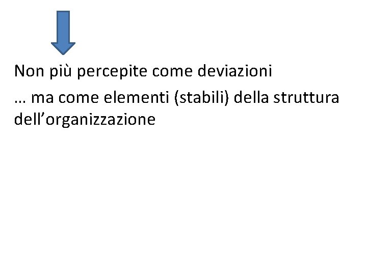 Non più percepite come deviazioni … ma come elementi (stabili) della struttura dell’organizzazione Non più percepite come deviazioni … ma come elementi (stabili) della struttura dell’organizzazione