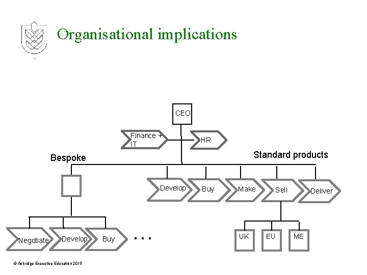 Organisational implications CEO Finance + IT HR Standard products Bespoke Develop Negotiate Develop ©