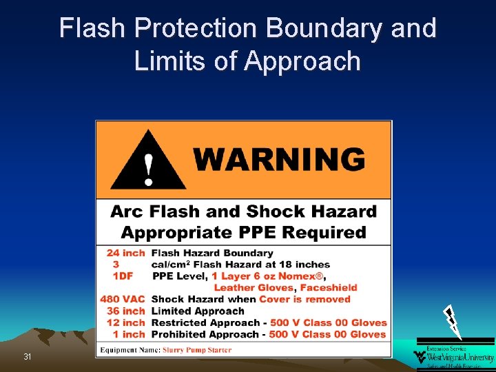 Flash Protection Boundary and Limits of Approach Typical Detailed Label 31 