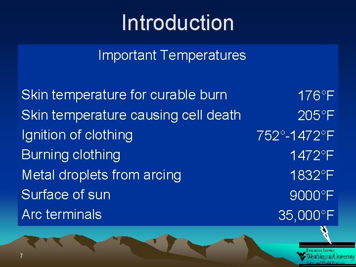Introduction Important Temperatures Skin temperature for curable burn Skin temperature causing cell death Ignition