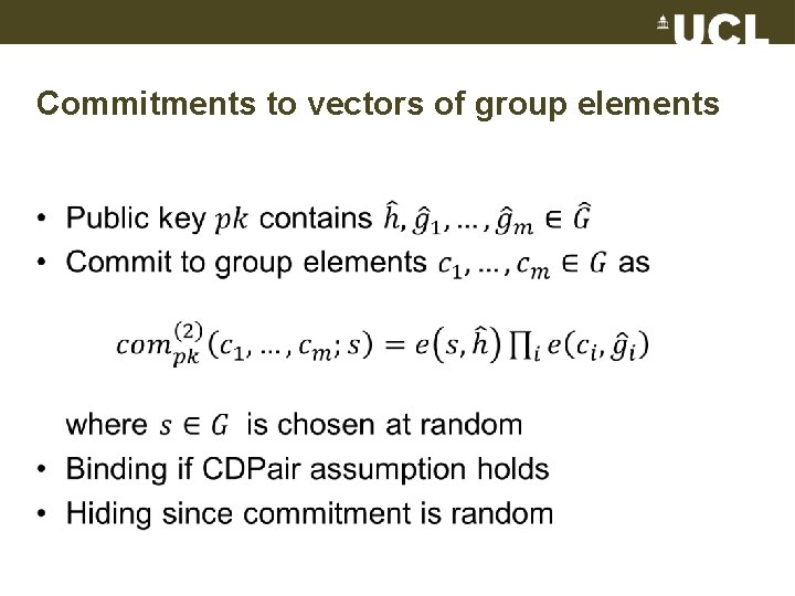 Commitments to vectors of group elements • 