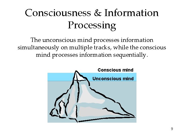 Consciousness & Information Processing The unconscious mind processes information simultaneously on multiple tracks, while