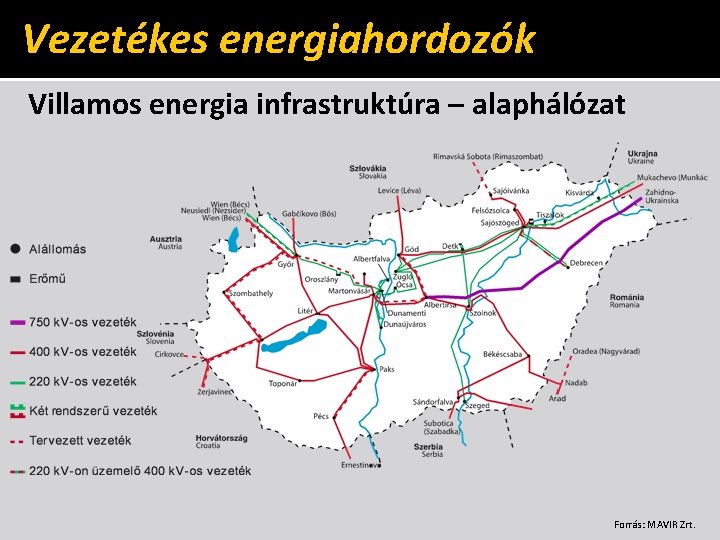 Vezetékes energiahordozók Villamos energia infrastruktúra – alaphálózat Forrás: MAVIR Zrt. 