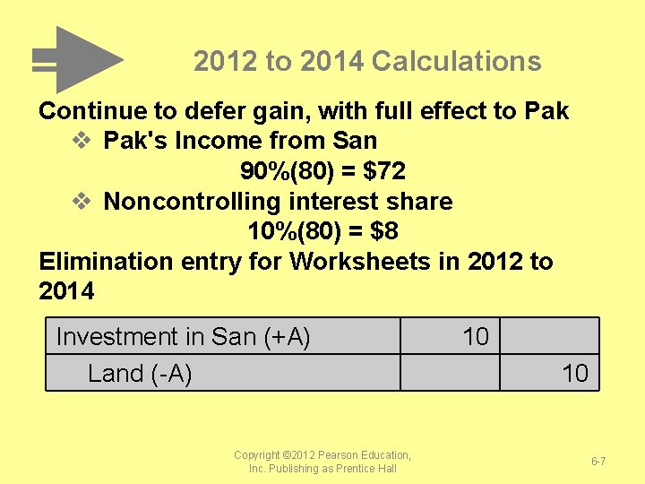 2012 to 2014 Calculations Continue to defer gain, with full effect to Pak v