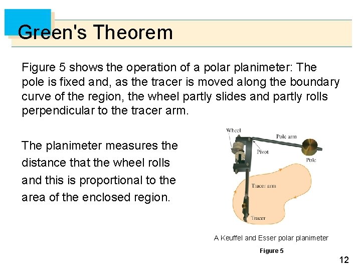 Green's Theorem Figure 5 shows the operation of a polar planimeter: The pole is