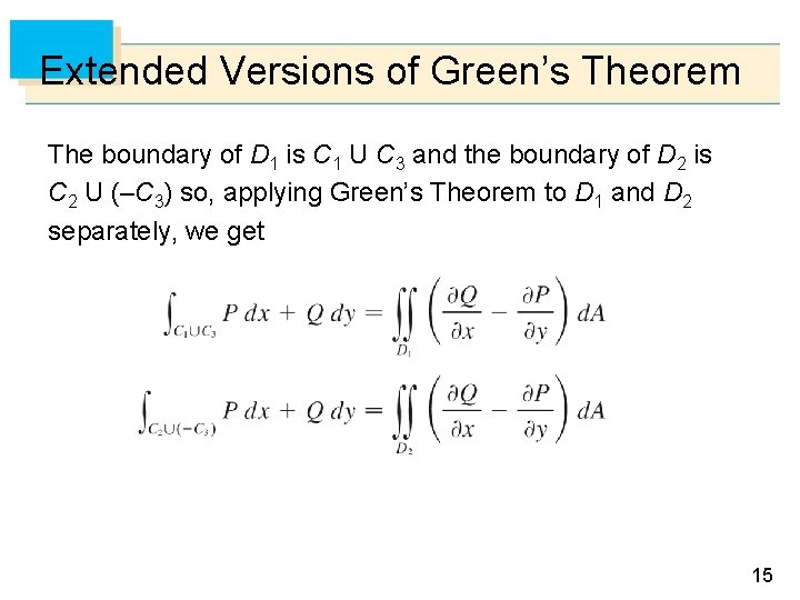 Extended Versions of Green’s Theorem The boundary of D 1 is C 1 U