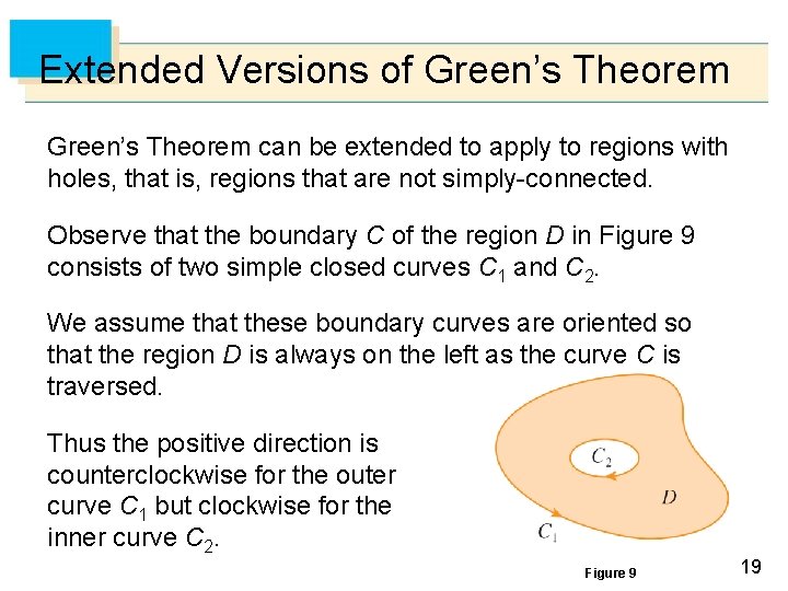 Extended Versions of Green’s Theorem can be extended to apply to regions with holes,