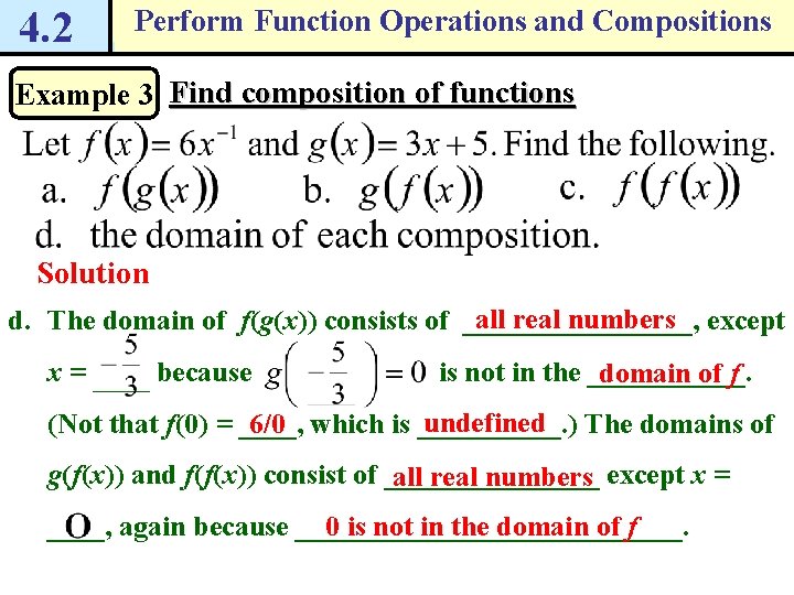4. 2 Perform Function Operations and Compositions Example 3 Find composition of functions Solution 4. 2 Perform Function Operations and Compositions Example 3 Find composition of functions Solution