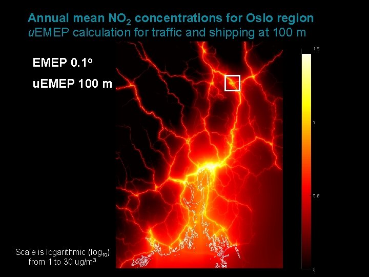 Annual mean NO 2 concentrations for Oslo region u. EMEP calculation for traffic and