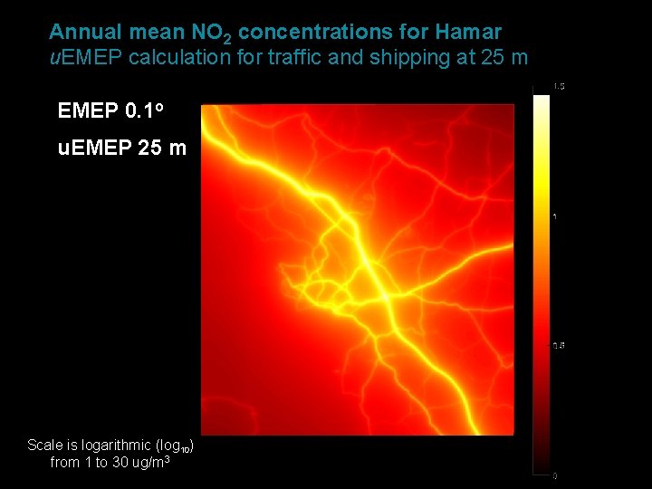 Annual mean NO 2 concentrations for Hamar u. EMEP calculation for traffic and shipping