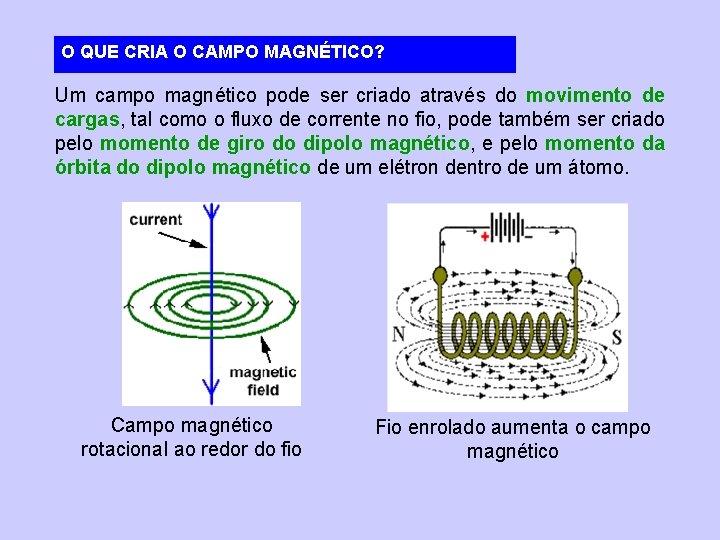 O QUE CRIA O CAMPO MAGNÉTICO? Um campo magnético pode ser criado através do