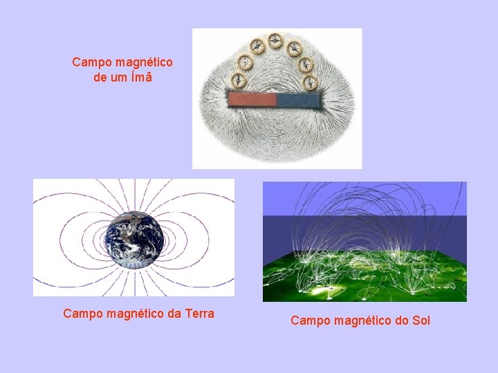 Campo magnético de um Ímã Campo magnético da Terra Campo magnético do Sol 