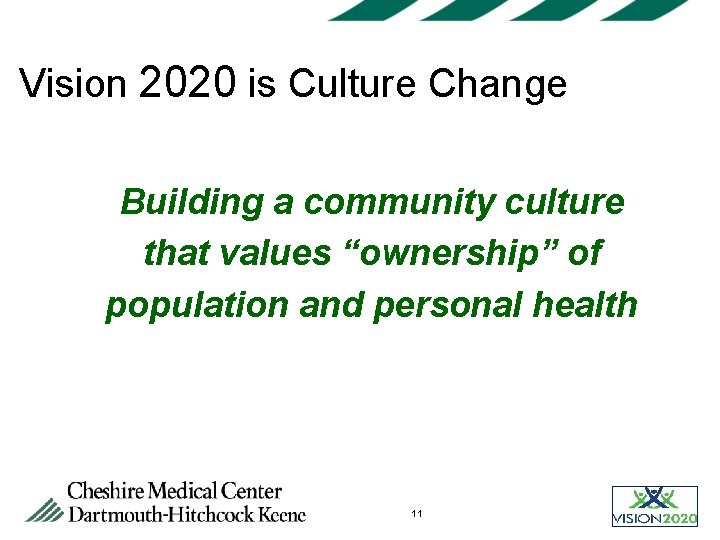 Vision 2020 is Culture Change Building a community culture that values “ownership” of population