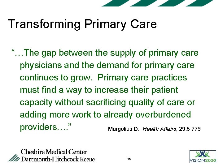 Transforming Primary Care “…The gap between the supply of primary care physicians and the