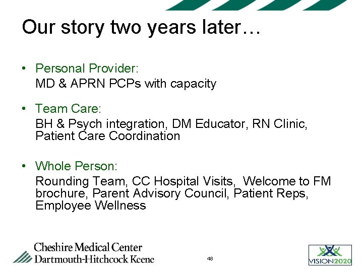 Our story two years later… • Personal Provider: MD & APRN PCPs with capacity